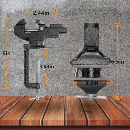 Table Vise, 3.3" Jaw Width, 2 in 1 Bench Vise Universal Rotate 360° Work Clamp-On Vise, Table Vice With Two Multifunctional Jaw and Quick Adjustment Button for Woodworking, DIY, Metal Working and More