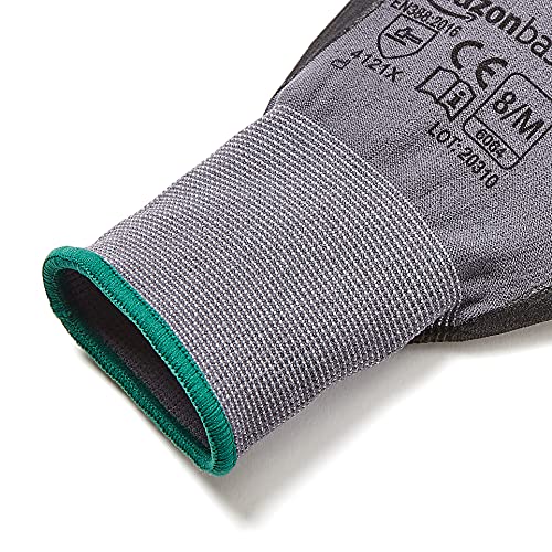 Amazon Basics Micro-Foam Nitrile Coated Safety Work Gloves, Nylon Liner Fiber, Touch Screen Compatible, Grey, Size 8, Medium, 6-Pack - size: Medium (Pack of 6)