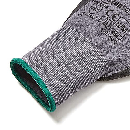 Amazon Basics Micro-Foam Nitrile Coated Safety Work Gloves, Nylon Liner Fiber, Touch Screen Compatible, Grey, Size 8, Medium, 6-Pack - size: Medium (Pack of 6)
