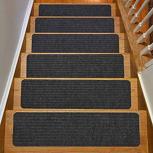 Stair Treads Collection Indoor Skid Slip Resistant Carpet Stair Tread Treads (7 inch x 24 inch) (Dark Grey, Set of 13) - color: Dark Grey, size: 13 Pcs - 7"x24"