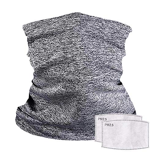 Reusable Neck Gaiter with Filter Insert, Fashionable Cooling Face Covering Bandanas for Men/Women - color: Grey