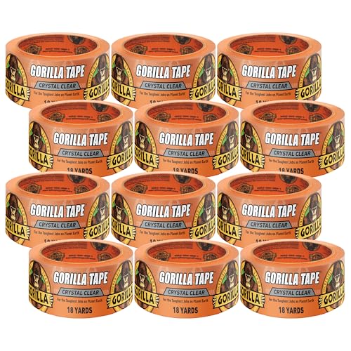 Gorilla Crystal Clear Tape, 1.88” x 18 yd (Pack of 12) - Weather Resistant for Indoor or Outdoor Projects and Repairs - size: 12- Pack