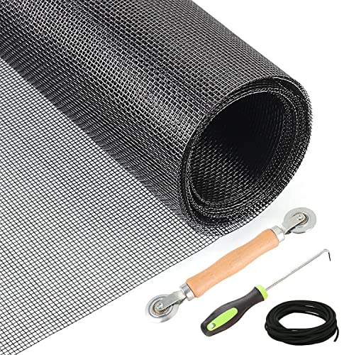 HOMMEE Windows Screen and Screen Door Repair Kit, 39'' x118'' Fiberglass Screen Mesh with Rolling Tool and Screen Retainer Spline