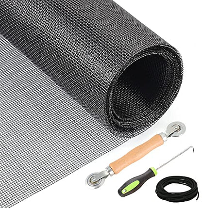 HOMMEE Windows Screen and Screen Door Repair Kit, 39'' x118'' Fiberglass Screen Mesh with Rolling Tool and Screen Retainer Spline