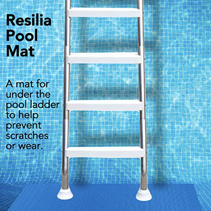 RESILIA Stay-Put Swimming Pool Ladder Mat - Non-Slip, Wide Ribbed, Protective Pad, 36 Inches x 36 Inches, 0.125 Inch Thick, Powder Blue, Made in USA - color: Powder Blue