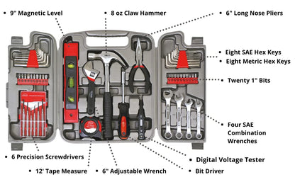 Apollo Tools 53 Piece Home Repair Tool Set with Toolbox Storage Case, Basic Tool Set for General Household Repairs and DIY, Includes Most Useful Hand Tools - Red - size: 53-piece