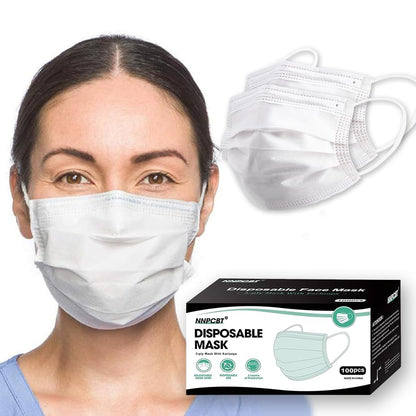 NNPCBT White Disposable Face Masks 100 Pack,3-Ply Breathable Mask For Adults,Great For Outdoors,Home, Office, School - color: Adult-100 Pack-white