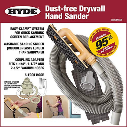 Hyde Tools 09165 Dust-Free Drywall Vacuum Hand Sander with 6-Foot Hose,(Pack of 4) - size: 6' (Pack of 4)