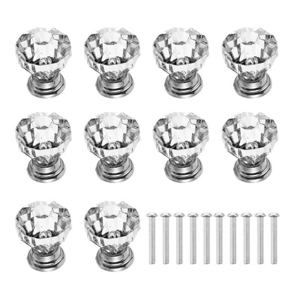 jojofuny 1.1" Acrylic Crystal Cabinet Knobs with Durable Metal Base – Elegant Clear Drawer Pulls for Kitchen & Bathroom Cabinets, Dressers – Easy Installation, Scratch-Resistant, Set of 10