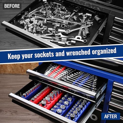 WORKPRO 8-Piece Magnetic Socket Organizer and Magnetic Wrench Organizer Set, Socket Holder Set 1/4", 3/8", 1/2" Drive Metric SAE Socket Storage, Metric SAE Wrench Holder(Socket, Wrench not Included)