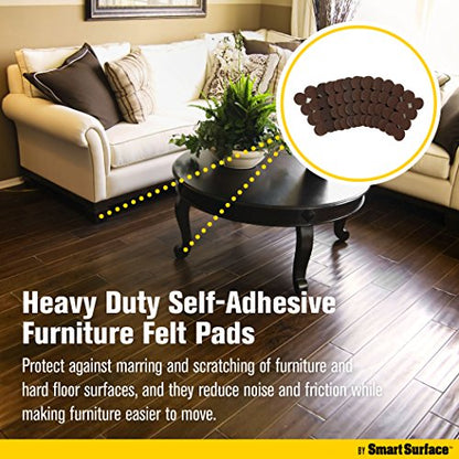 Smart Surface 8825 Heavy Duty Self Adhesive Furniture Felt Pads 1-Inch Round Brown 96-Piece Value Pack in Resealable Bag - color: Brown
