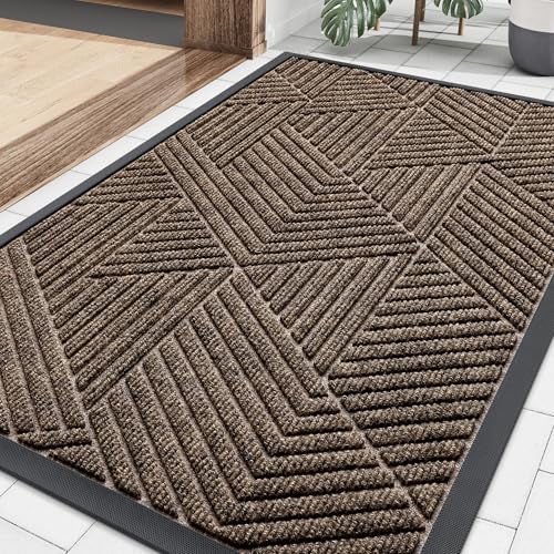 Smiry Front Door Mat Outside Entrance, Heavy Duty Sturdy Natural Rubber Doormat, Trap Dirt and Moisture, Easy Clean Low Profile Welcome Floor Mats for Indoor Outdoor Entry, 35X23 Inch, Brown - color: Brown, size: 35" X 23"