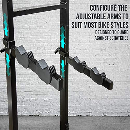 RaxGo Bike Garage Storage Rack, 4 Bicycle Garage Floor Stand, Adjustable, Freestanding, Adjustable Hooks, For Mountain & Road bicycles, Universal For Indoor Use