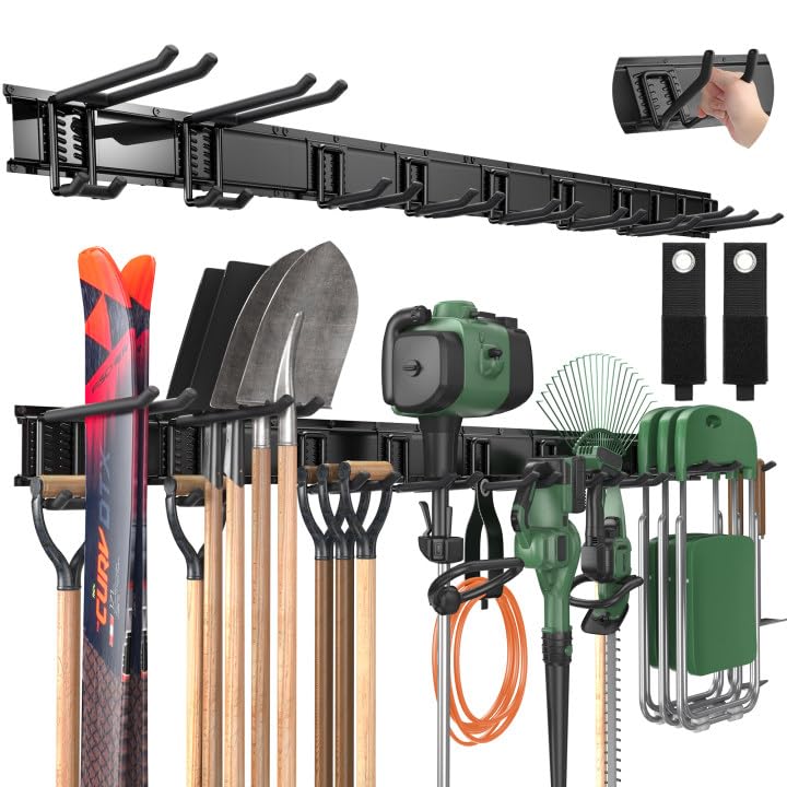 LBT 66" Garage Tool Organizer Wall Mount - 720lbs Garden Tool Organizer with Adjustable Hooks, Heavy Duty Metal Garage Storage Rack, Anti-Rust Shed Rack Holder Hanging Rake Broom Mower Snowboard - size: 66inch