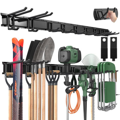 LBT 66" Garage Tool Organizer Wall Mount - 720lbs Garden Tool Organizer with Adjustable Hooks, Heavy Duty Metal Garage Storage Rack, Anti-Rust Shed Rack Holder Hanging Rake Broom Mower Snowboard - size: 66inch