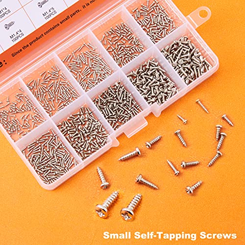 1000Pcs mini Screw kit M1 M1.2 M1.4 M1.7 Phillips pan Head Micro Screws Self-Tapping Electronic Small Metric Screw PA Nickel-Plated - color: Silver