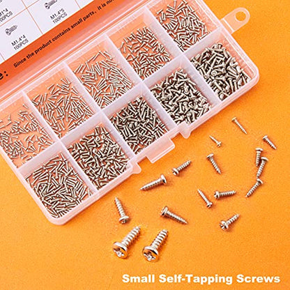 1000Pcs mini Screw kit M1 M1.2 M1.4 M1.7 Phillips pan Head Micro Screws Self-Tapping Electronic Small Metric Screw PA Nickel-Plated - color: Silver