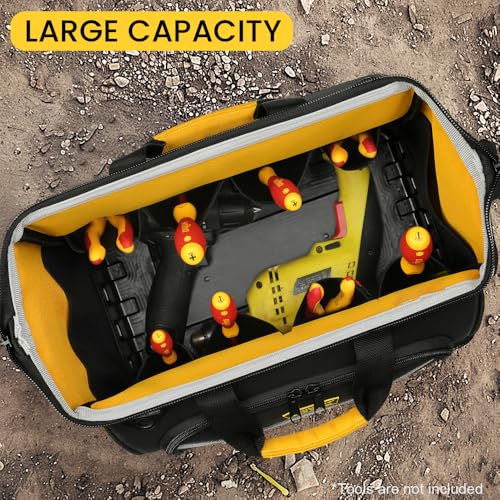 WINHUNT Tool Bag, Hard Bottom Professional Tool Tote, Multi-Pocket Storage with Shoulder Strap, Black and Yellow (Yellow & Black, 16 inch)