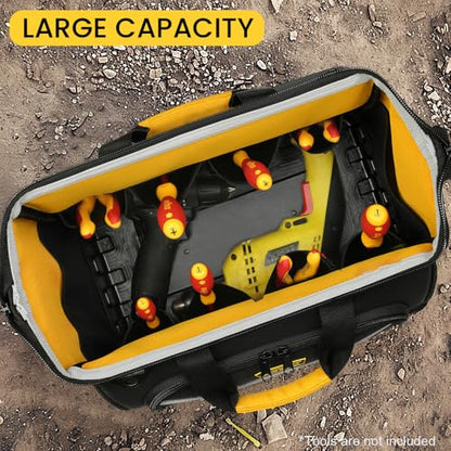 WINHUNT Tool Bag, Hard Bottom Professional Tool Tote, Multi-Pocket Storage with Shoulder Strap, Black and Yellow (Yellow & Black, 16 inch)