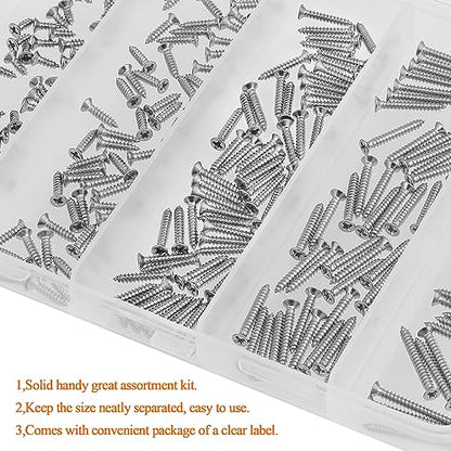 #2 x 1/4" 3/8" 1/2" 5/8" 3/4" Wood Screws Set, HELIFOUNER 240 Pieces Phillips Countersunk Head Self-Tapping Screws Assortment Kit, Phillips Flat Head Wood Screws, 304 Stainless Steel - size: #2