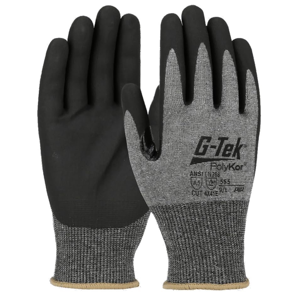G-Tek 555-S, Seamless Knit PolyKor® Blended Glove with Nitrile Coated Foam Grip on Palm & Fingers - Touchscreen Compatible - size: Small