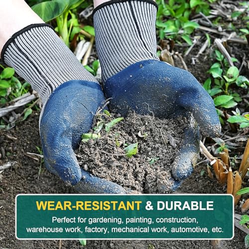 Trifabricy Garden Gloves for Women/Men - 6 Pairs Latex Gardening Gloves with Grip, Protective Work Gloves for Lawn Yard - color: Blue & Grey