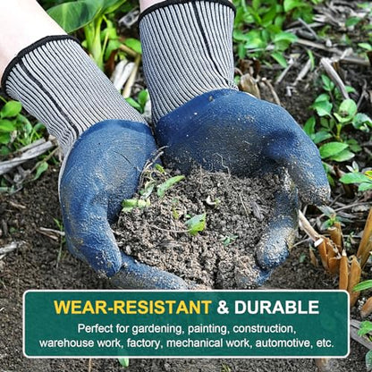 Trifabricy Garden Gloves for Women/Men - 6 Pairs Latex Gardening Gloves with Grip, Protective Work Gloves for Lawn Yard - color: Blue & Grey