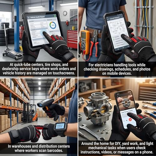 Mechanic Gloves for Men, Heavy Duty Impact-Resistant Synthetic Leather Automotive Work Gloves with TPR Knuckle Armor, SBR Padded Anti-Vibration Palm,Touchscreen Fingertips, Reinforced Palm
