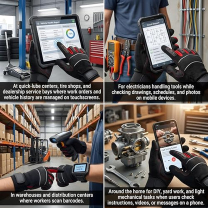 Mechanic Gloves for Men, Heavy Duty Impact-Resistant Synthetic Leather Automotive Work Gloves with TPR Knuckle Armor, SBR Padded Anti-Vibration Palm,Touchscreen Fingertips, Reinforced Palm