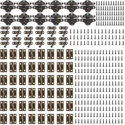 72 Pcs Retro Jewelry Box Hinges and Latches Hooks, Small Latches Hinges for Wooden Boxes Hardware, Antique Cabinet Furniture Hinge Hasp Clasp (Bronze Tone)