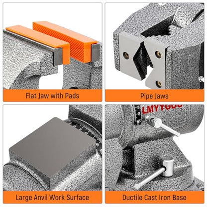 Bench Vise, 5inch Width 5inch Jaw Opening, 360° Swivel Base, Multipurpose Heavy Duty Workbench Vise with Anvil and 1 Pair Vise Jaw Pad, Table Vise Clamp force 5500LBS - size: 5IN Bench Vise