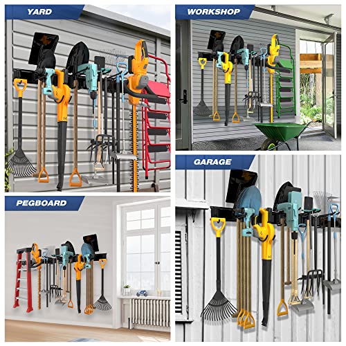 Storaboks Heavy Duty Garage Storage Rack System, Wall Mounted Tool Organizer with 8 Double Hooks, 3 Rails, Garden Yard Tools Hanger for Ski Gears, Broom, Rake, Shovel - size: 51inch 3 Panels+8 Hooks