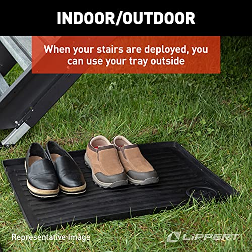 Lippert Solid Step All-Weather Entry Floor Tray, 28-1/4" W x 20" D, Heavy-Duty Recycled Rubber Mat for Door Entryway Indoor or Outdoor, for Shoes, Pet Dishes - 801380