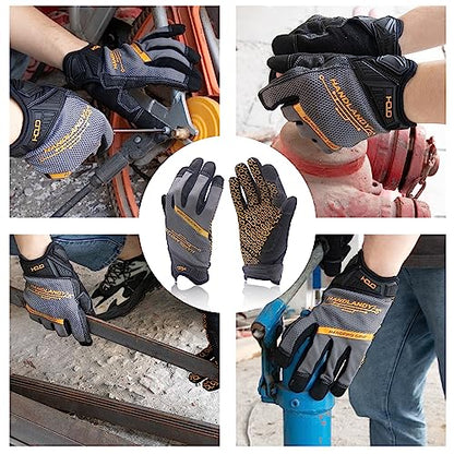 HANDLANDY Mens Work Gloves Touch screen, Utility Mechanic Gloves, Flexible Breathable Fit- Padded Knuckles & Palm - color: Grey, size: Medium