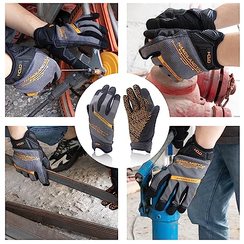 HANDLANDY Mens Work Gloves Touch screen, Utility Mechanic Gloves, Flexible Breathable Fit- Padded Knuckles & Palm - color: Grey, size: Large