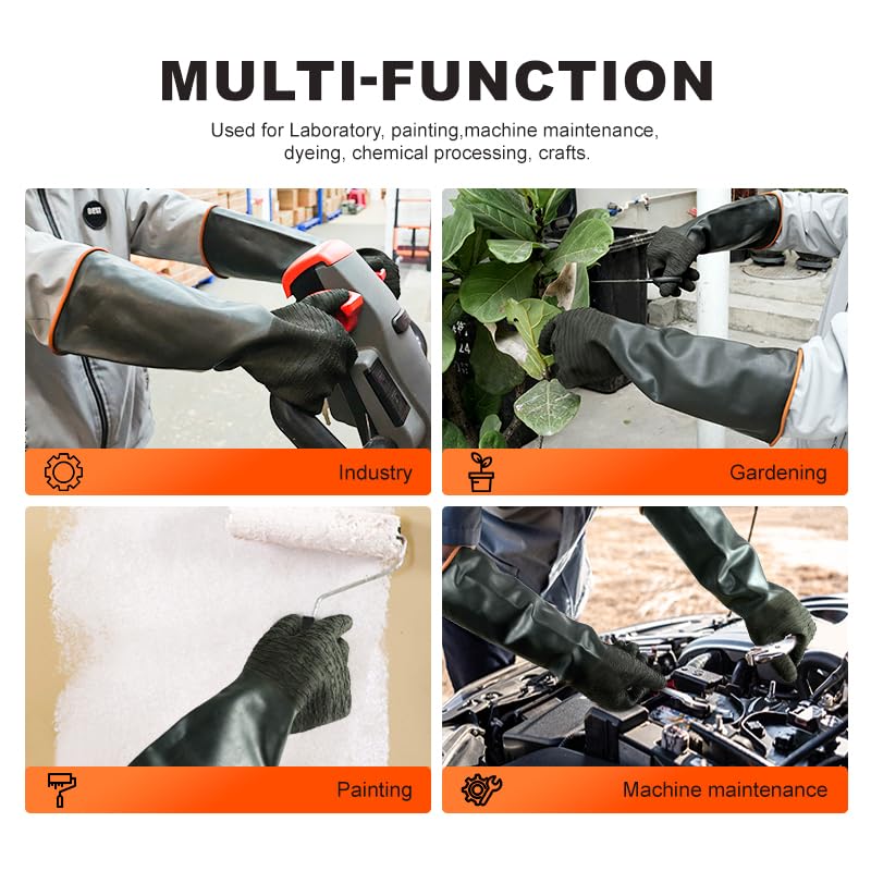 Heavy Latex Chemical Resistant Gloves - Reusable Long Rubber Dishwashing Gloves with Forearm Protection for Men - Waterproof, Industrial Safety Gear, Acid & Alkali Resistant, Oil-Proof，22“XL,1 Pair - size: 22”