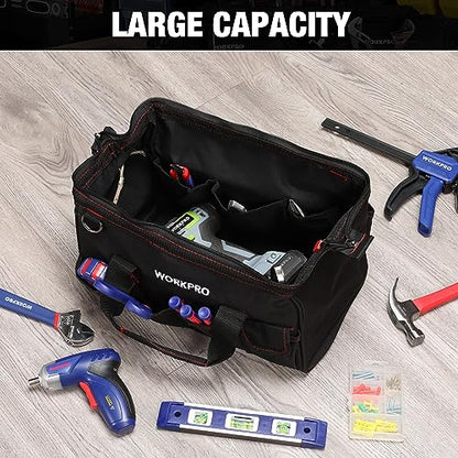 WORKPRO 14-inch Tool Bag, Multi-pocket Tool Organizer with Adjustable Shoulder Strap, W081021A , black - size: 14 inch