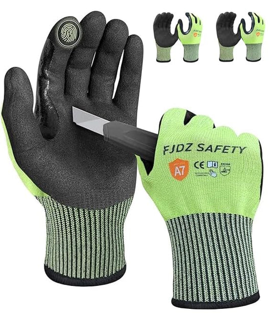 A7 Cut Resistant Work Gloves, 3 Pairs Nitrile Coated Cutting Glove for Woodworking,Construction,Fishing,Metalwork - color: Green, size: Large