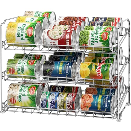 Simple Houseware Stackable Can Organizer Rack for Pantry/Cabinet – 11.5" D x 17" W x 13.75" H, Holds 36 Cans, 3-Tier Can Food Storage Dispenser, Chrome - color: Chrome, size: 1-Pack