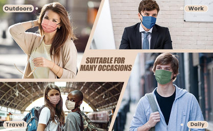 Face Mask Disposable Adult - 4 Ply Protection Masks 50 Pack Individually Wrapped Mask Multicolored Breathable Safety Masks for Women & Men