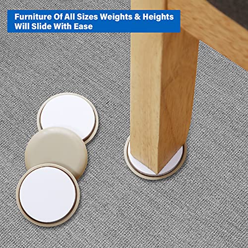 2-1/4 Inch Self-Stick Furniture Sliders, Kayzn 24 PCS Furniture Sliders for Carpet, Self-Adhesive Furniture Glides Chair Sliders - Protect Carpet & Move Furniture Easily. - size: 2-1/4 inch