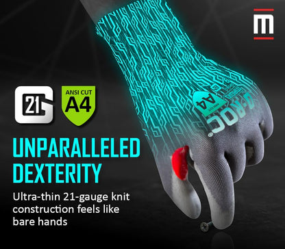 MAGID ROC 21G Ultra-Thin Polyurethane ANSI A4 Coated Work Glove, 24 Pair, Size 9/L, GPD412 - color: Gray Polyurethane, size: 9/Large, style: 24 Pair