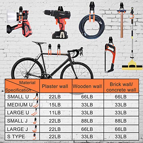 AOBEN Garage Hooks Heavy Duty, Steel Garage Storage Hooks, Utility Tool Hangers and Combinable Wall Mount for Organizing Ladders, Bikes, Hoses, and More Equipment (Large J, 4 Pack) - size: Large J Hooks, 4 Pack