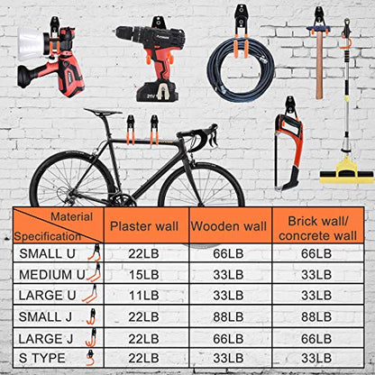 AOBEN Garage Hooks Heavy Duty, Steel Garage Storage Hooks, Utility Tool Hangers and Combinable Wall Mount for Organizing Ladders, Bikes, Hoses, and More Equipment (Large J, 4 Pack) - size: Large J Hooks, 4 Pack