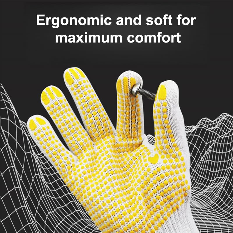4 Pairs Safety Work Gloves for Men Women, Anti-slip Dots Gloves, Breathable Grip Protective Glove for Painter Mechanic Industrial Gardening Construction Warehouse(Blue, Yellow)