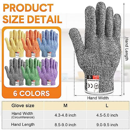 Hercicy 12 Pairs Cut Resistant Gloves Level 5 Protection Safety Cutting Kitchen Cuts Gloves for Chefs Garden - size: Medium
