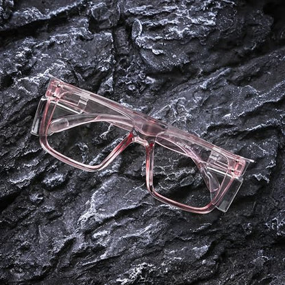 ANSI Z87 Safety Glasses, Photochromic UV400 Blue Light Blocking, Impact Resistant Work Glasses for Construction - color: Clear Pink