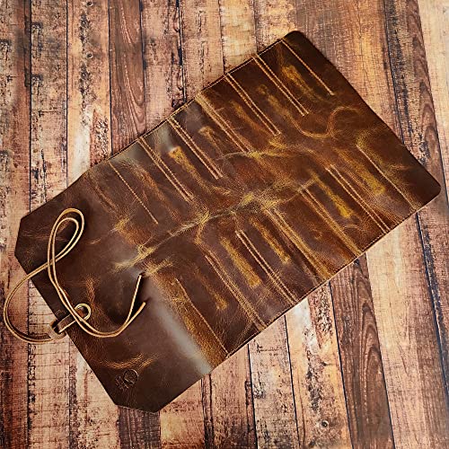 Leather Tool Roll Up Pouch - Leather Tool Wrench Roll/Chisel Bag by Rustic Town - style: 12 Slots(large)