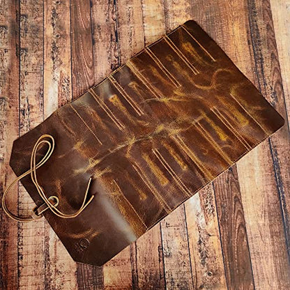 Leather Tool Roll Up Pouch - Leather Tool Wrench Roll/Chisel Bag by Rustic Town - style: 12 Slots(large)