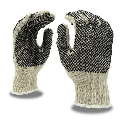 Cordova 3851L Economy Weight Gloves, Natural, Poly/Cotton Machine Knit, 2-Side PVC Dots, Large, 12-Pack - size: Large